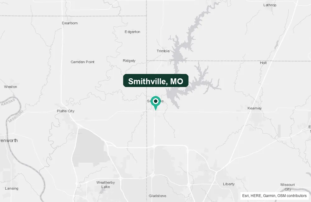 Map of Smithville, Missouri and the surrounding Clay County area service area